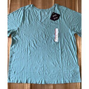 Ava & Viv Womens Light Teal V-Neck Casual Short Sleeves T-Shirt Plus Size 1X